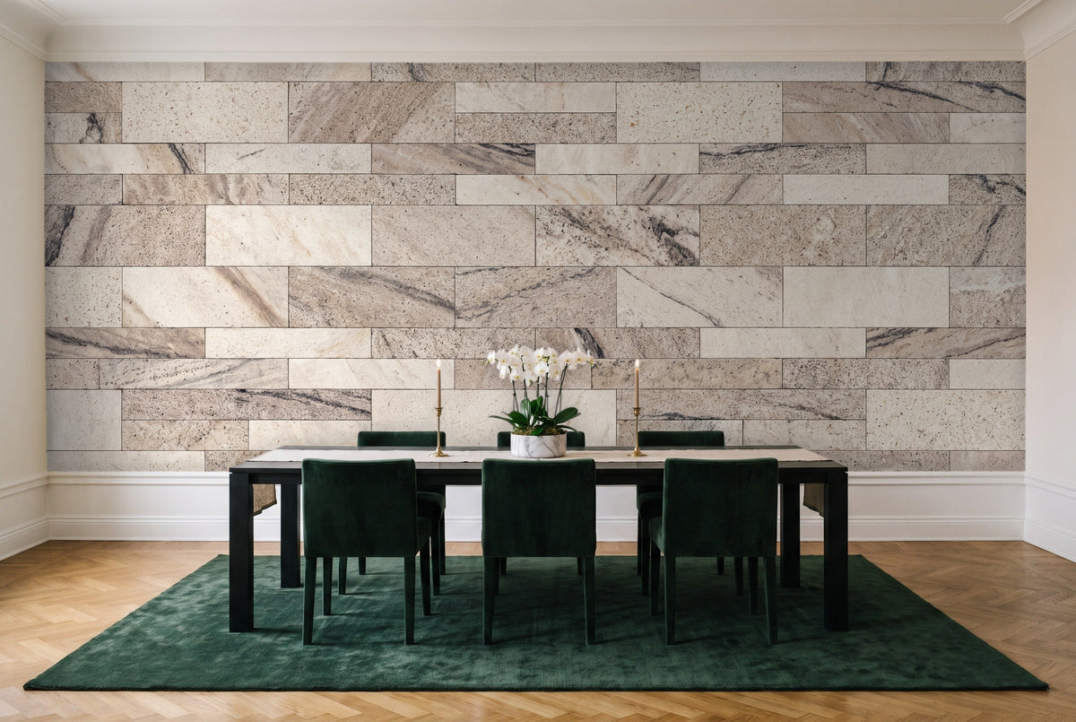 Cream Stone Mural in a dining room