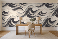 Black And White Wave Abstract Mural in a home office