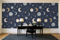 Navy Moon Celestial Mural in a home office