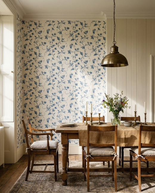 Blue-and-grey Vine Botanical Mural