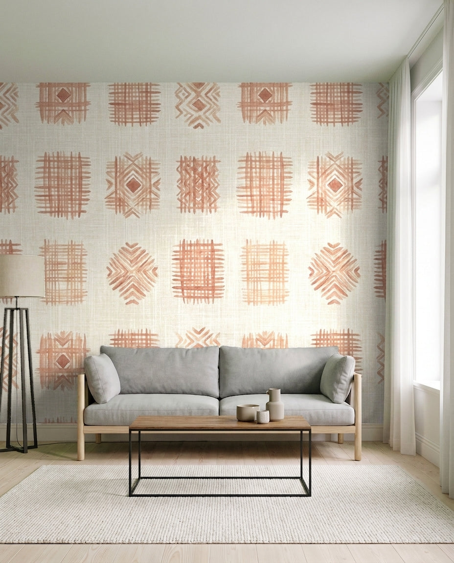 Terracotta Check Mural on a feature wall
