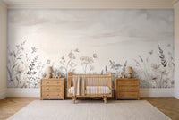 Cream Wildflower Meadow Floral Mural in a nursery