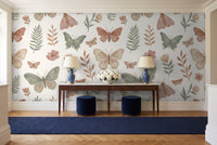 Green And Pink Butterfly Mural in an entryway
