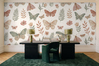 Green And Pink Butterfly Mural in a home office