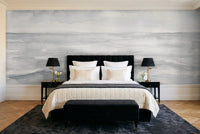 Grey Ocean Landscape Mural in a bedroom