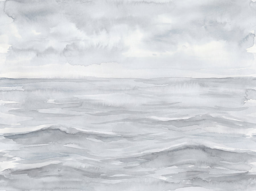Grey Ocean Landscape Mural, preview of the area printed on your wall