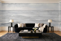 Grey Ocean Landscape Mural in a living room