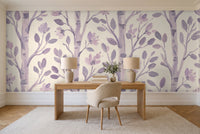 Lilac Birch Botanical Mural in a home office