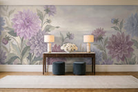 Lilac Dahlia Floral Mural in an entryway
