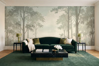 Mint Forest Landscape Mural in a living room