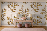 Mustard Birch Botanical Mural in an entryway