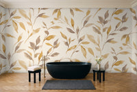 Mustard Leaf Botanical Mural in a bathroom