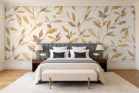Mustard Leaf Botanical Mural in a bedroom