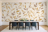 Mustard Leaf Botanical Mural in a dining room