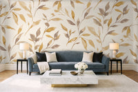 Mustard Leaf Botanical Mural in a living room