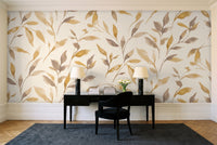 Mustard Leaf Botanical Mural in a home office