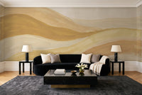 Mustard Wave Abstract Mural in a living room