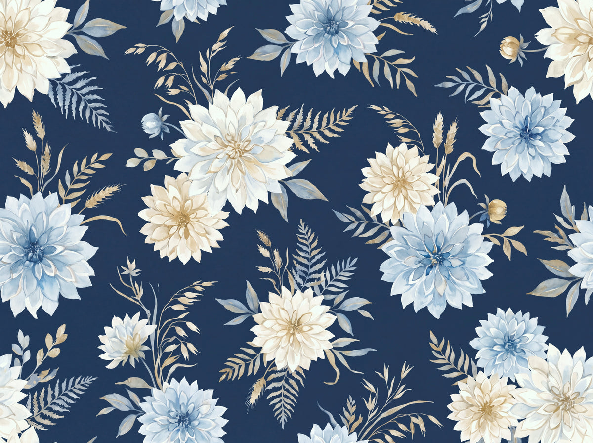 Navy Dahlia Floral Mural design