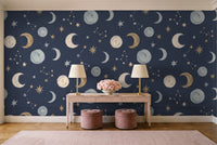 Navy Moon Celestial Mural in an entryway