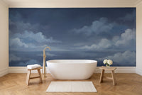 Navy Sky Landscape Mural in a bathroom