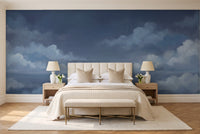 Navy Sky Landscape Mural in a bedroom