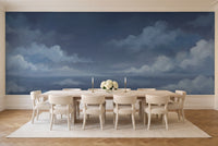 Navy Sky Landscape Mural in a dining room