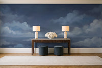 Navy Sky Landscape Mural in an entryway