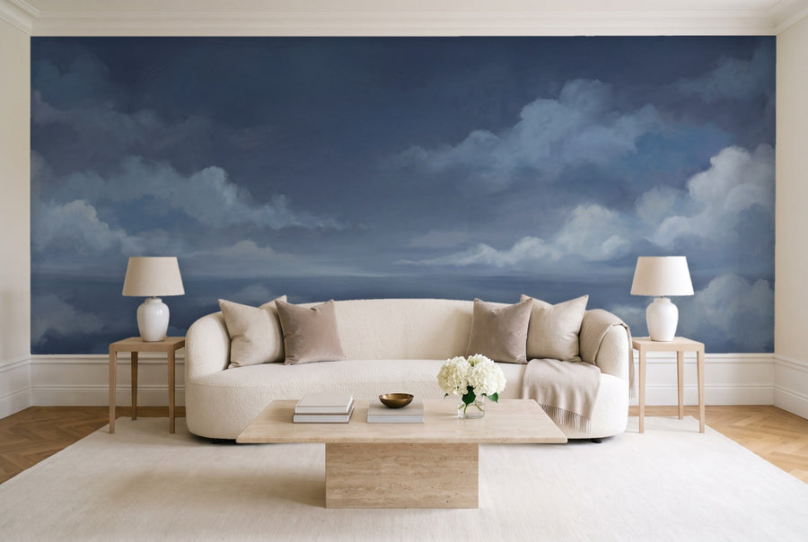 Navy Sky Landscape Mural on a wall