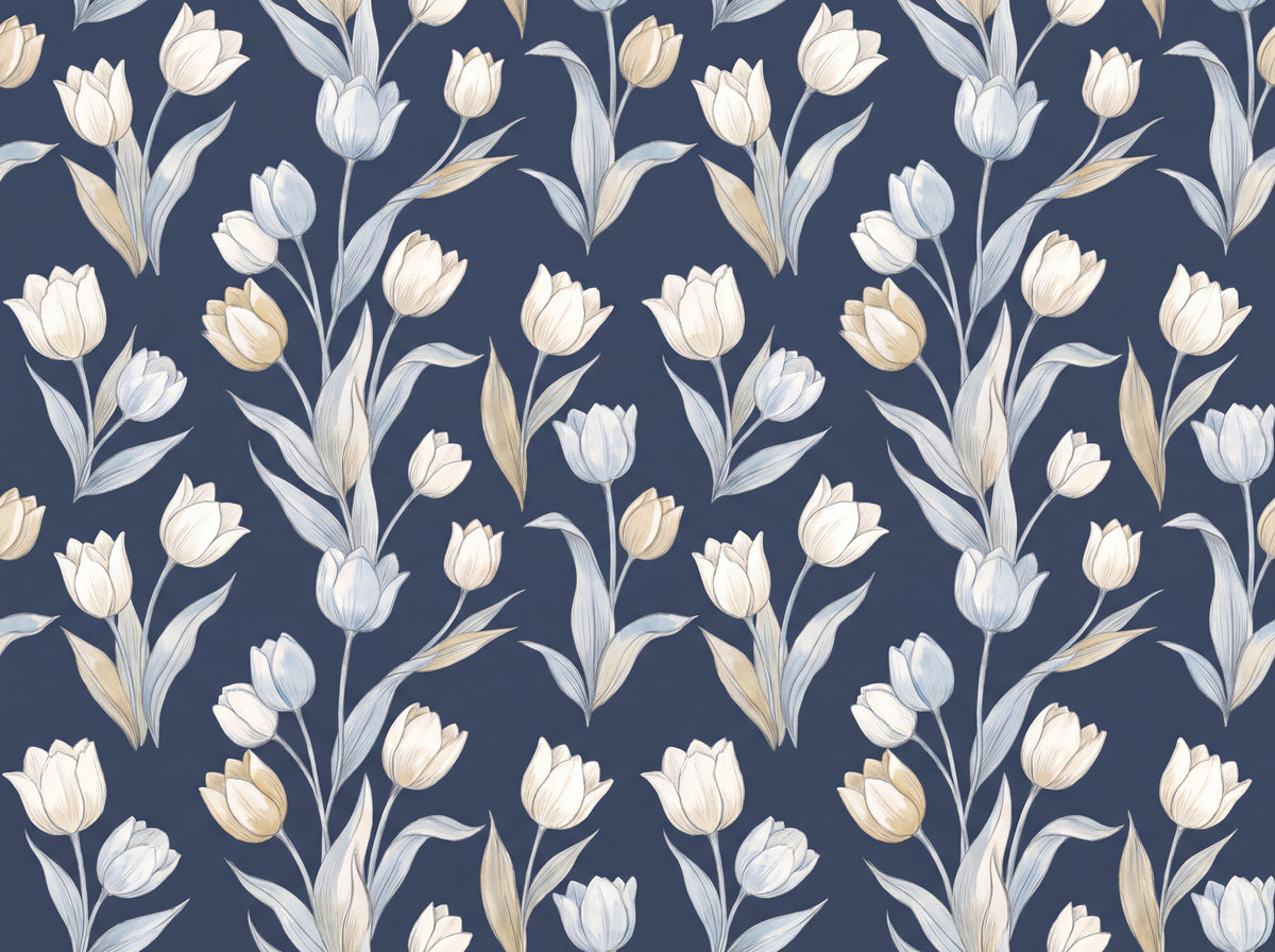 Navy Tulip Floral Mural design