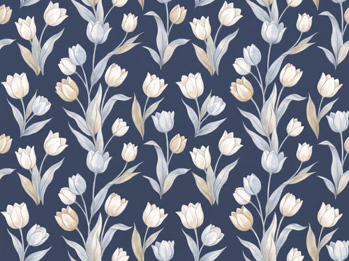 Navy Tulip Floral Mural sample on the real paper