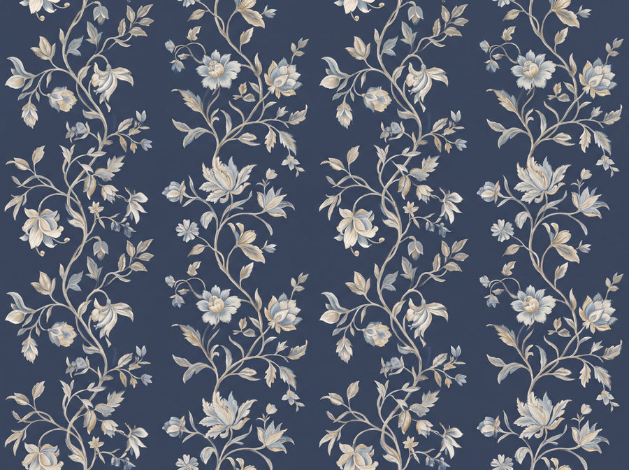 Navy Vine Botanical Mural, preview of the area printed on your wall