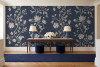 Navy Vine Botanical Mural in an entryway