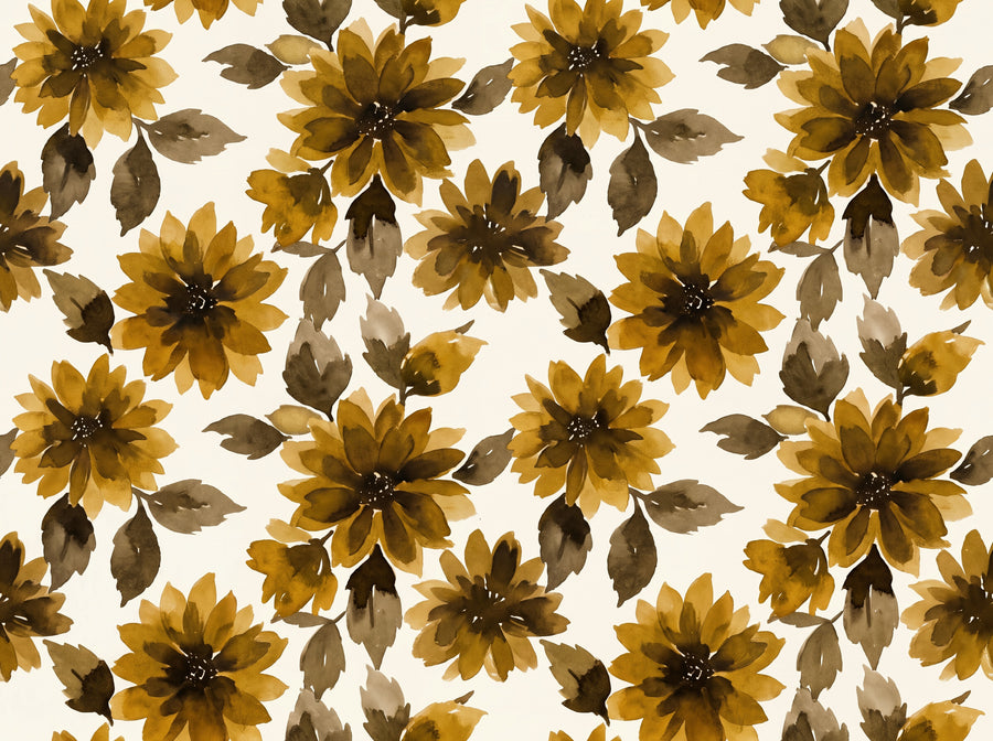 Ochre Dahlia Floral Mural