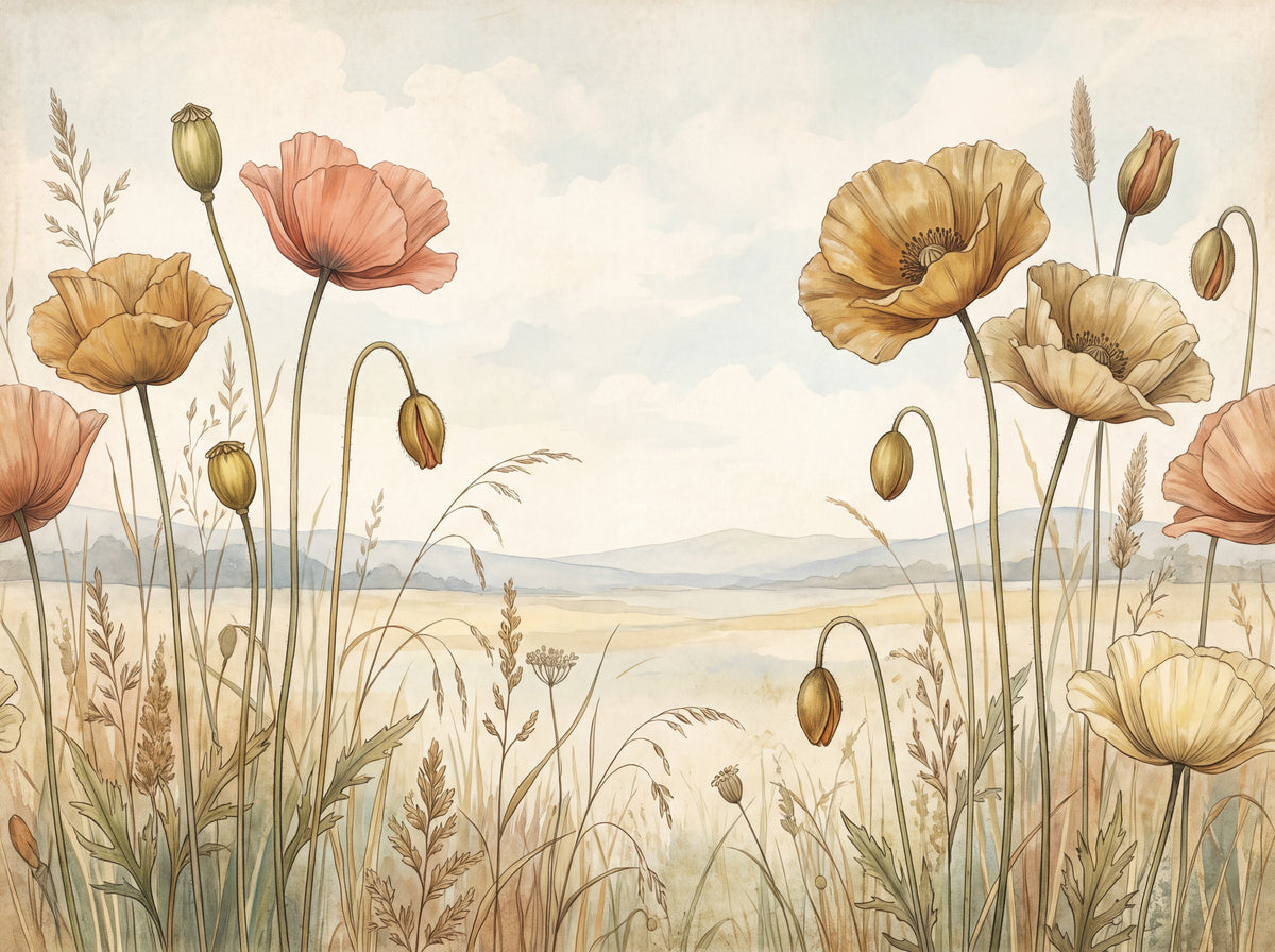 Ochre Poppy Floral Mural design