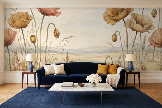 Ochre Poppy Floral Mural
