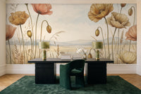 Ochre Poppy Floral Mural in a home office