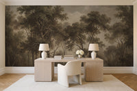 Olive Forest Landscape Mural in a home office