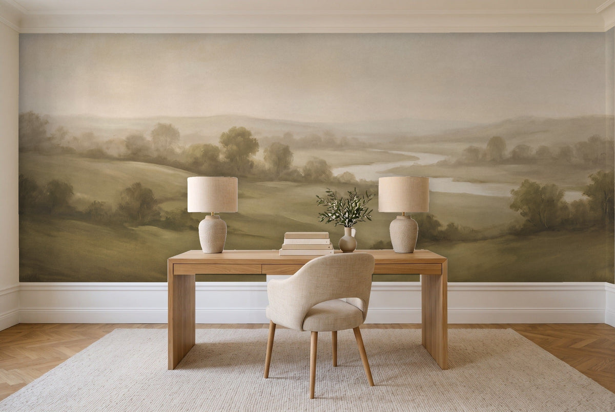 Olive Hills Landscape Mural in a home office