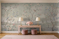 Sage Chinoiserie Garden Chinoiserie Mural in an entryway