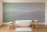 Sage Gradient Abstract Mural in a bathroom