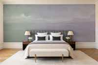 Sage Gradient Abstract Mural in a bedroom