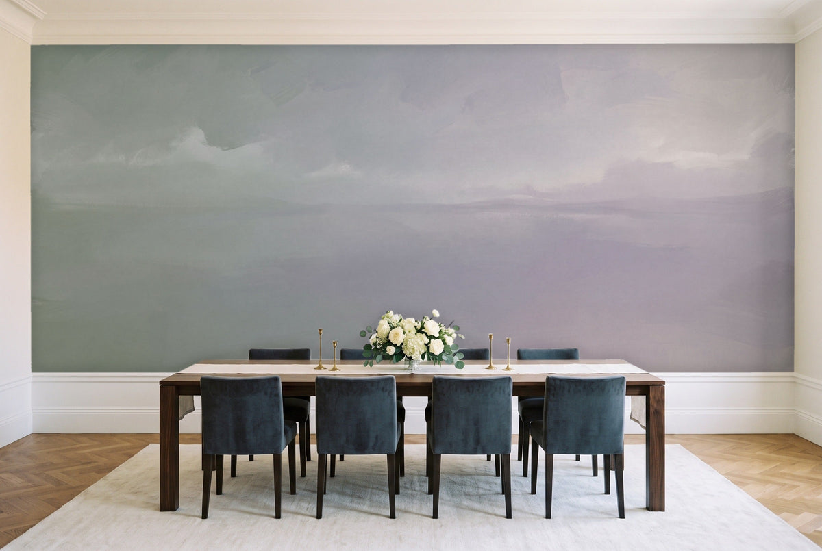 Sage Gradient Abstract Mural in a dining room