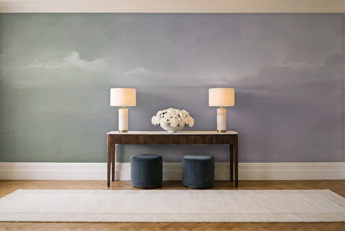 Sage Gradient Abstract Mural in an entryway