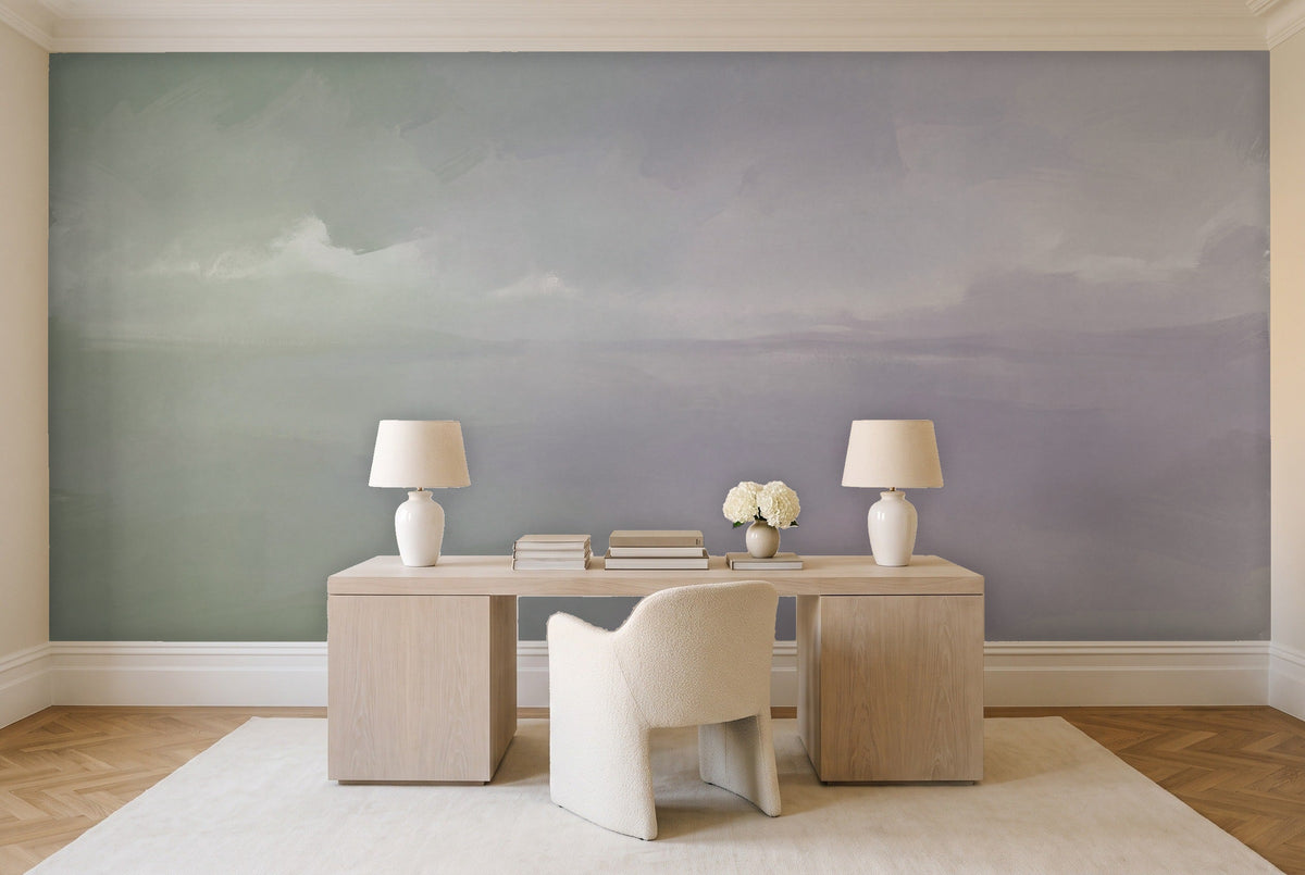Sage Gradient Abstract Mural in a home office