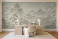 Sage Mountain Landscape Mural in a home office