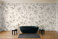 Sage Vine Botanical Mural in a bathroom