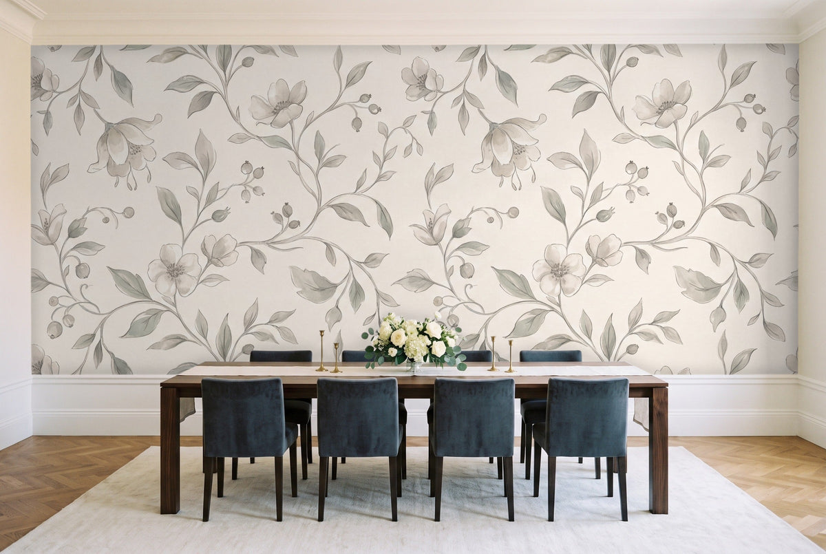 Sage Vine Botanical Mural in a dining room