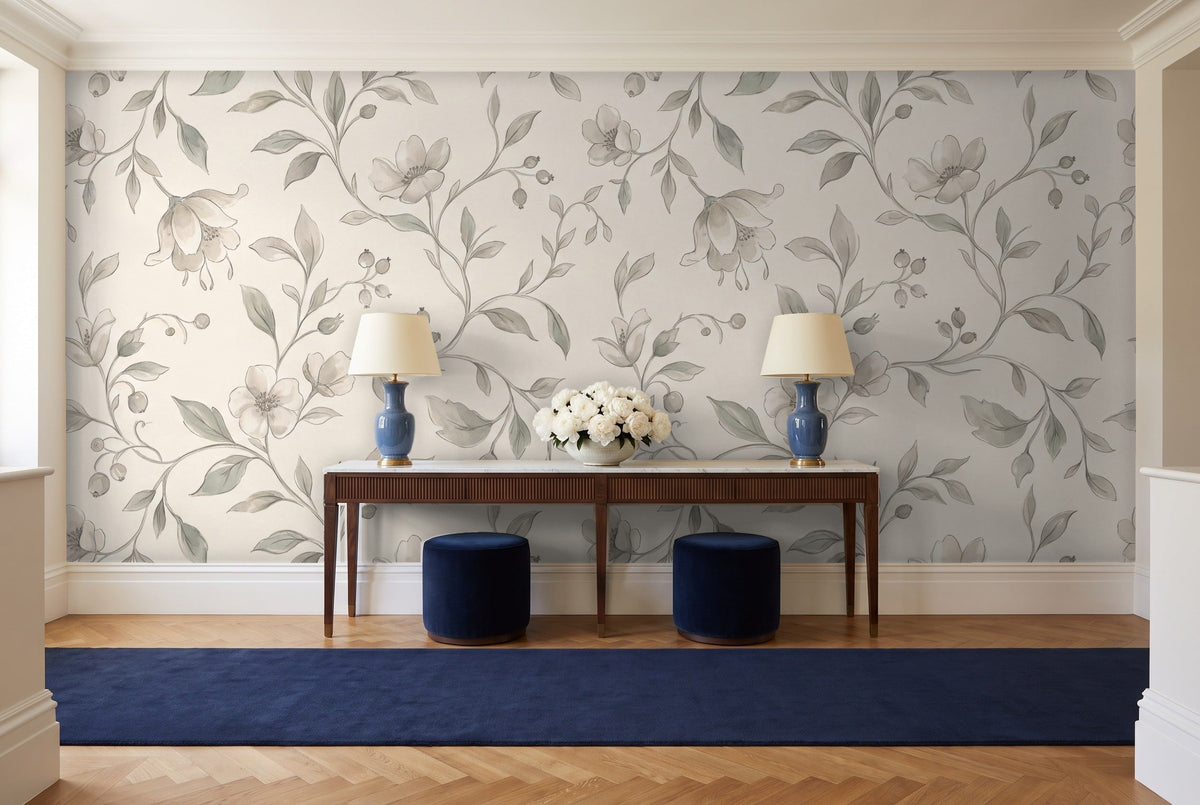 Sage Vine Botanical Mural in an entryway