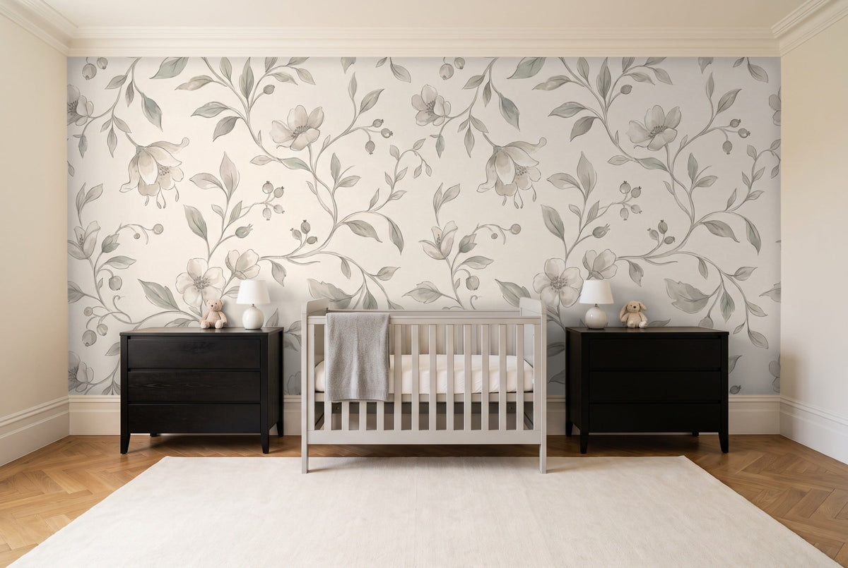 Sage Vine Botanical Mural in a nursery