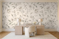 Sage Vine Botanical Mural in a home office